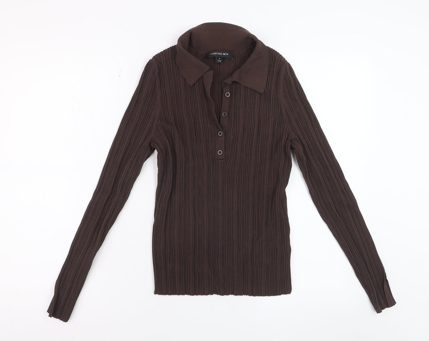 Forever New Women's Brown Collared Long Sleeve Slim Button-Up Top M