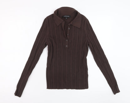 Forever New Women's Brown Collared Long Sleeve Slim Button-Up Top M