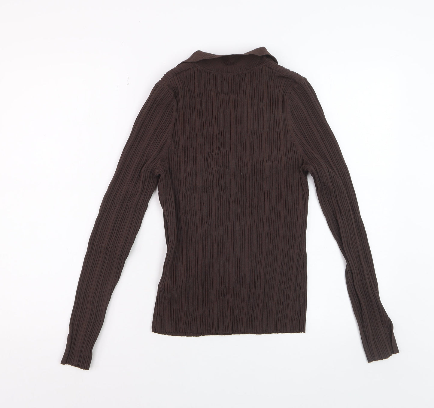 Forever New Women's Brown Collared Long Sleeve Slim Button-Up Top M