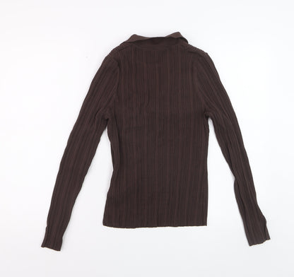 Forever New Women's Brown Collared Long Sleeve Slim Button-Up Top M