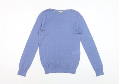 Hobbs Women's Blue Wool Crew Neck Button Shoulder Jumper Size S