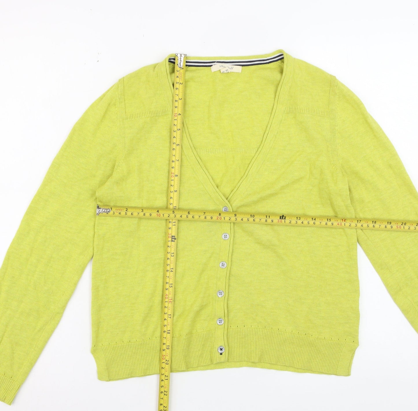 White Stuff Women Green Cotton V-Neck Cardigan UK 10