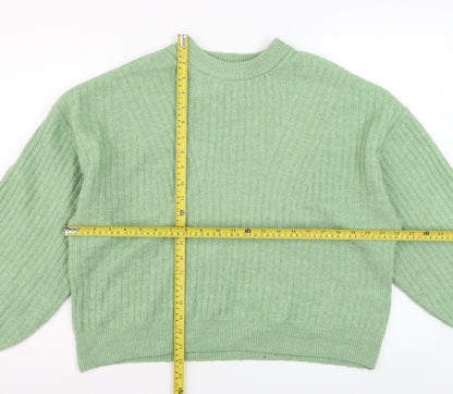 H&M Women’s Green Ribbed Knit Crew Neck Pullover Jumper Size M