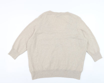 Marks and Spencer Women Beige 100% Cashmere V-Neck Jumper Size 22