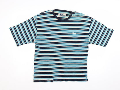 Reebok Women's Blue Striped Short Sleeve T-Shirt Size 16