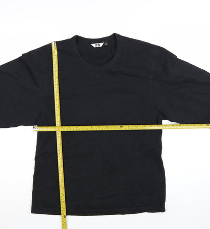Uniqlo Women Black Long Sleeve Cotton Crew Neck Basic T-Shirt Size S