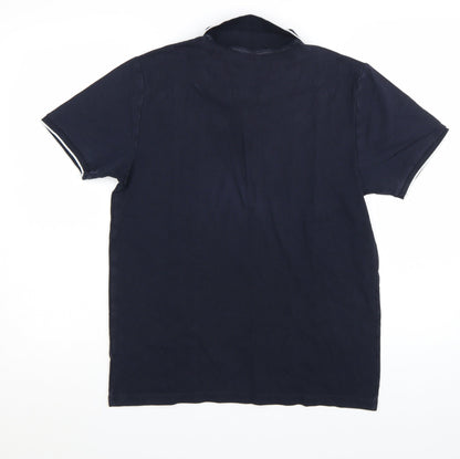 Next Men's Blue Colourblock Cotton Zip Polo Shirt Size M
