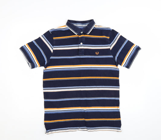 Lincoln Men's Blue Striped Cotton Polo Shirt Size M