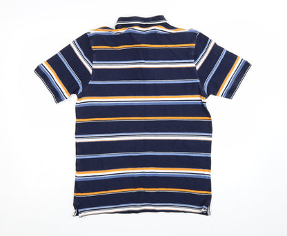 Lincoln Men's Blue Striped Cotton Polo Shirt Size M