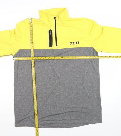 TCA Men’s Yellow Grey 1/4 Zip Long Sleeve Running Top Size L