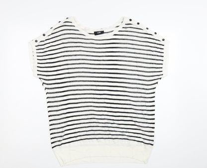 Wallis Women's Black White Striped Knit Short Sleeve Top Size L