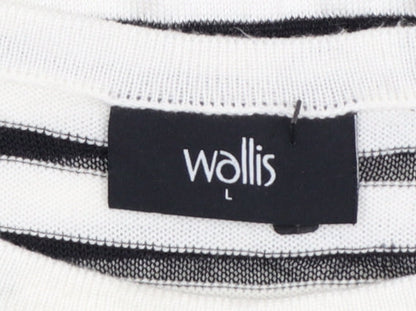Wallis Women's Black White Striped Knit Short Sleeve Top Size L