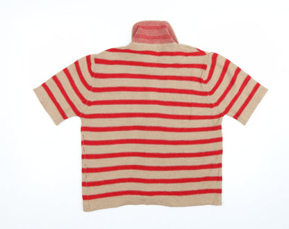 Bianco & Blu Women’s Beige Red Striped Collared Wool Cardigan L