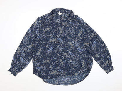 H&M Women’s Blue Paisley Long Sleeve Collared Blouse Size 14