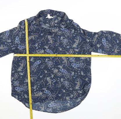 H&M Women’s Blue Paisley Long Sleeve Collared Blouse Size 14