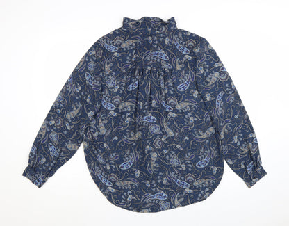 H&M Women’s Blue Paisley Long Sleeve Collared Blouse Size 14