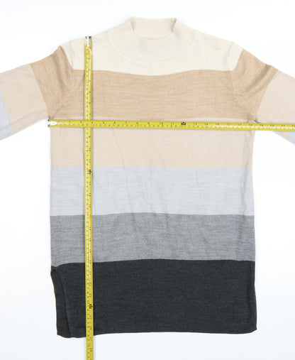 Marks and Spencer Womens Beige Grey Stripe Mock Neck Jumper Size S
