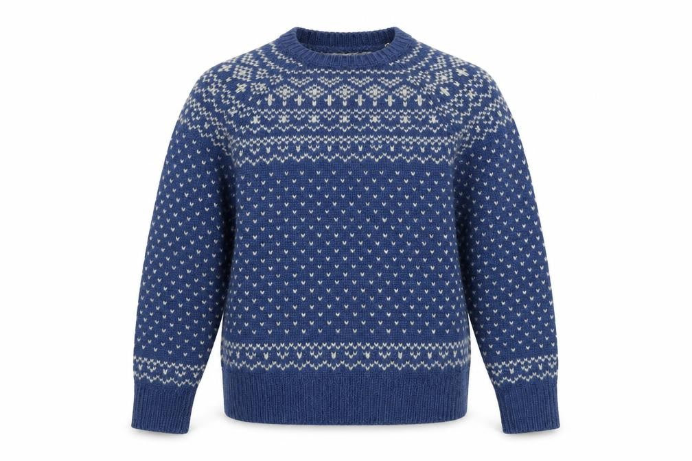 River Island Womens Blue Fair Isle Crew Neck Wool Jumper Size M