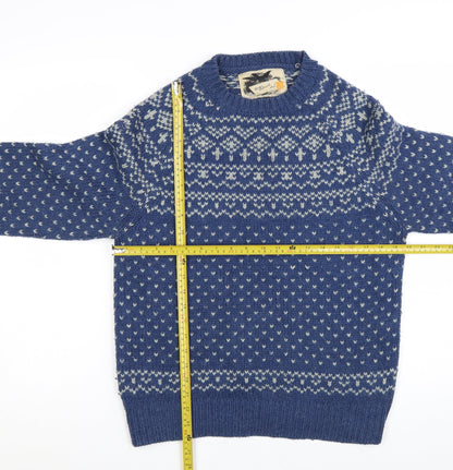 River Island Womens Blue Fair Isle Crew Neck Wool Jumper Size M