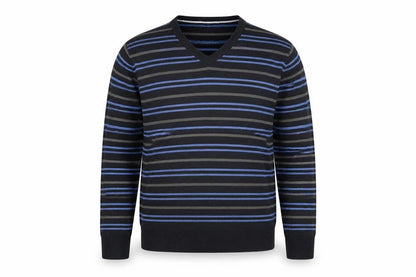 Marks & Spencer Blue Harbour Men's Blue Striped V-Neck Jumper Size L
