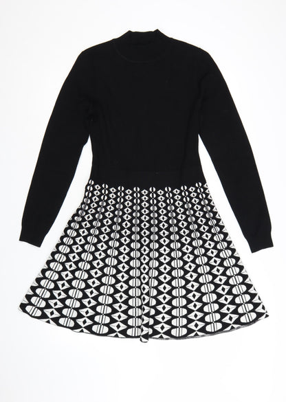 Karen Millen Women’s Black Geometric Knit Fit & Flare Dress M