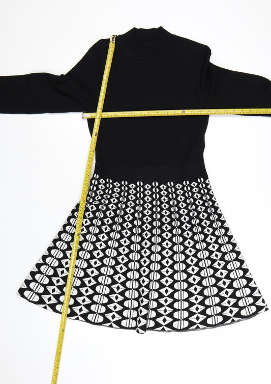 Karen Millen Women’s Black Geometric Knit Fit & Flare Dress M
