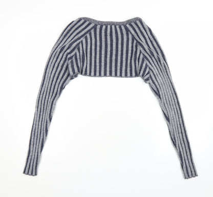 Reclaimed Vintage Women's Grey Striped Knit Shrug Jumper UK 12