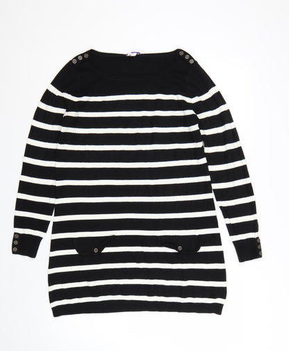 BHS Women Black Striped Jumper Dress Size 12 Long Sleeve Knit