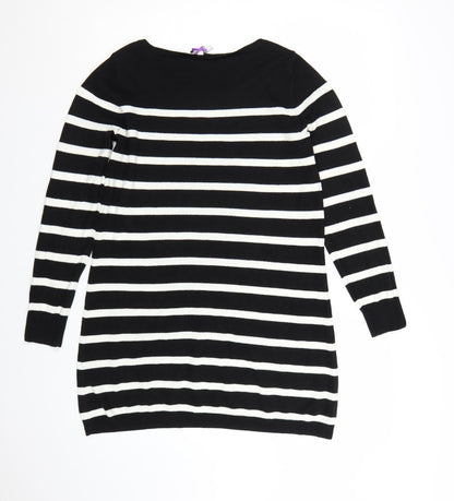 BHS Women Black Striped Jumper Dress Size 12 Long Sleeve Knit