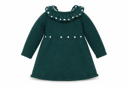 Tahari Baby Girls Green Knit Long Sleeve Dress 18-24 Months Winter A-Line