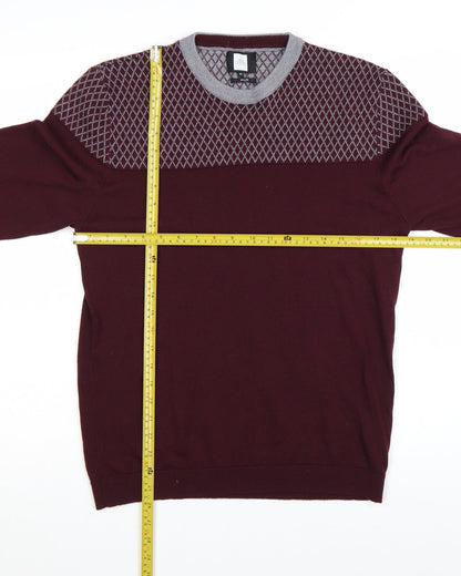 Moss London Men’s Red Slim Fit Argyle Pullover Jumper Size M