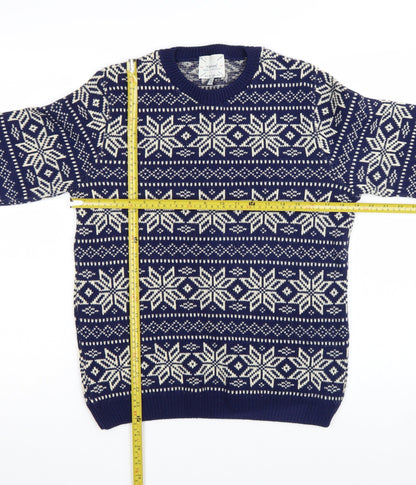 Topman Men's Blue Fair Isle Wool Jumper Size S Winter Knitwear