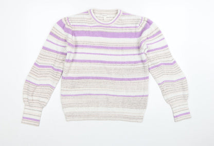 Marks and Spencer Per Una Womens Lilac Mix Striped Crew Pullover Jumper Size 12