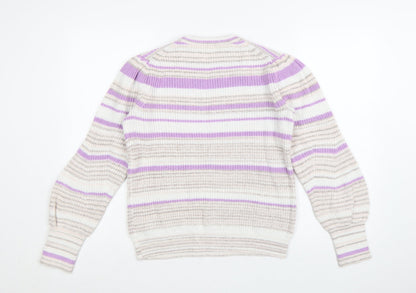 Marks and Spencer Per Una Womens Lilac Mix Striped Crew Pullover Jumper Size 12