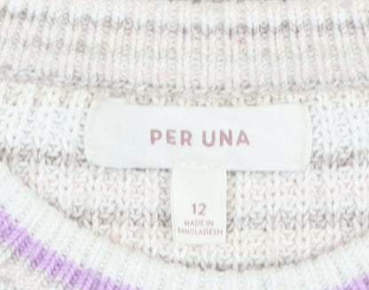 Marks and Spencer Per Una Womens Lilac Mix Striped Crew Pullover Jumper Size 12