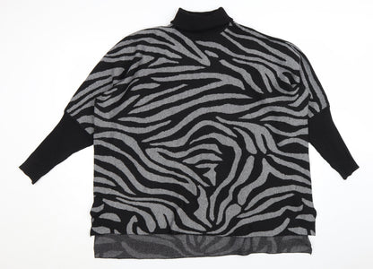Colour Eighteen Women's Black Grey Animal Print Roll Neck Jumper M