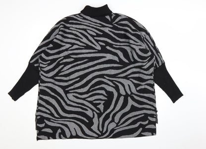 Colour Eighteen Women's Black Grey Animal Print Roll Neck Jumper M
