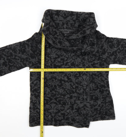 Tahari Women Black Grey Wool Blend Cowl Neck Cardigan Jumper S