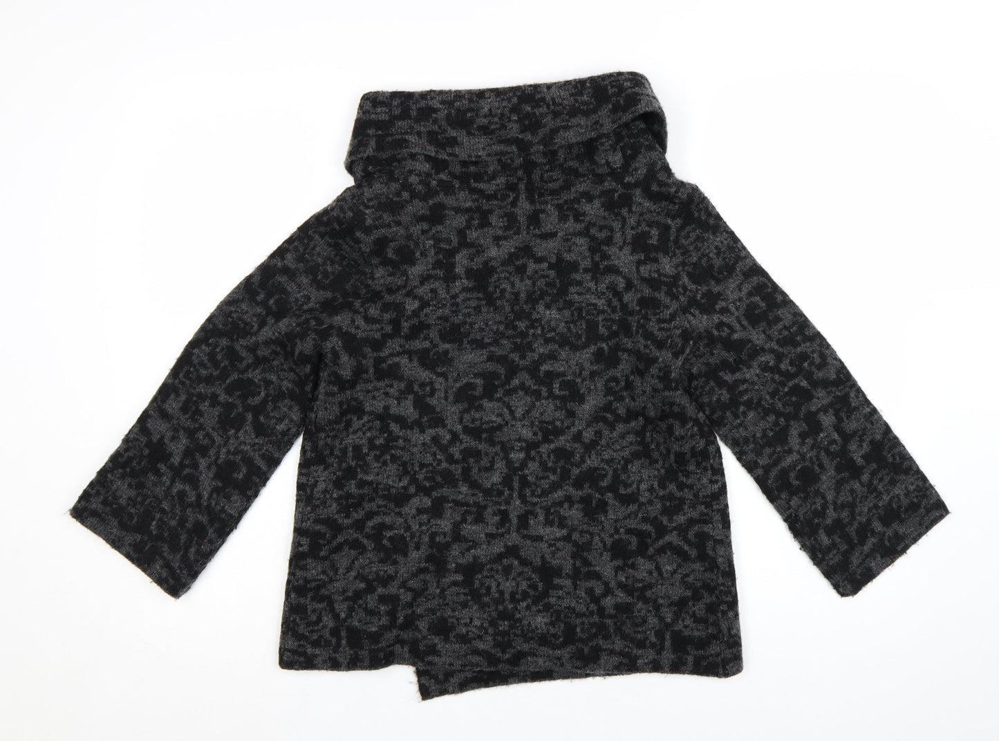 Tahari Women Black Grey Wool Blend Cowl Neck Cardigan Jumper S