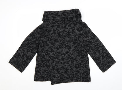 Tahari Women Black Grey Wool Blend Cowl Neck Cardigan Jumper S