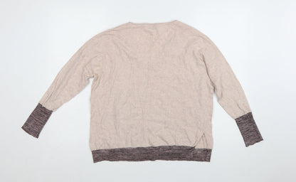 Mint Velvet Women’s Beige V-Neck Long Sleeve Cotton Blend Jumper S