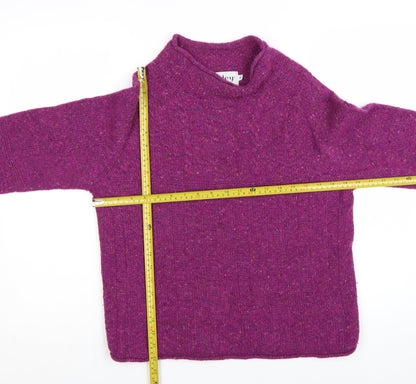 Harley of Scotland Women's Purple Merino Wool Mock Neck Jumper M