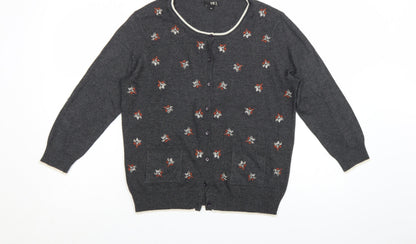 NW3 Womens Grey Floral Wool Silk Cashmere Cardigan Size 14