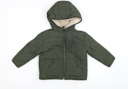 Mango Boys Green Quilted Hooded Puffer Jacket Size 3-4 Years