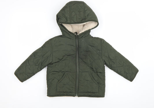 Mango Boys Green Quilted Hooded Puffer Jacket Size 3-4 Years