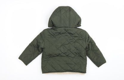 Mango Boys Green Quilted Hooded Puffer Jacket Size 3-4 Years