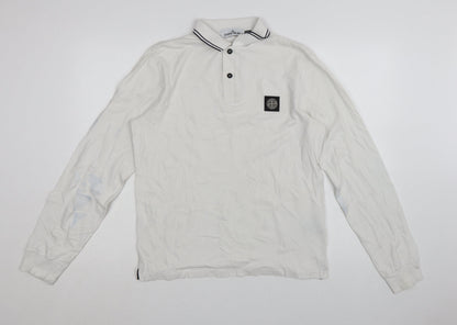 Stone Island Men's White Slim Fit Long Sleeve Polo Shirt M