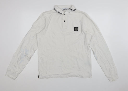 Stone Island Men's White Slim Fit Long Sleeve Polo Shirt M
