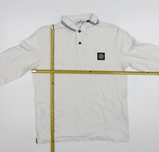 Stone Island Men's White Slim Fit Long Sleeve Polo Shirt M
