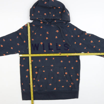 Jack Wills Womens Navy Floral Pullover Hoodie UK 6 Cotton Hooded Sweatshirt